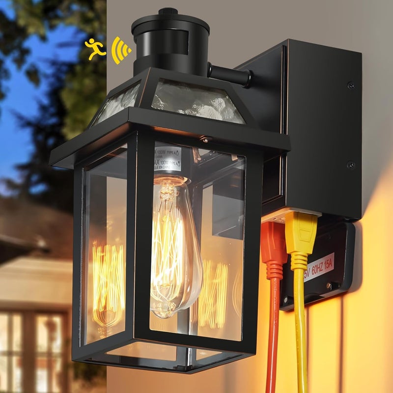 Yisuro Porch Lights with GFCI Outlet, Dusk to Dawn Outdoor Lights with Outlet, 3 Lighting Modes Exterior Light Fixture Waterproof, Outside Lights for House Front Door Patio Garage - Image 1